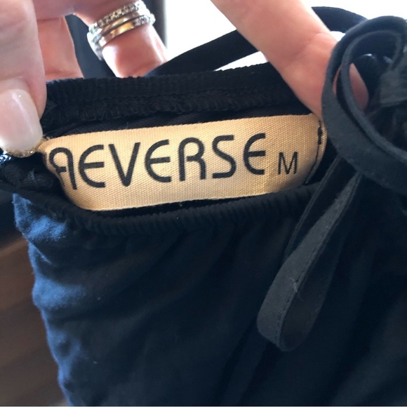 Reverse pants jumpsuit black v neck ball lace detail adjust. Straps side zip M - Picture 8 of 11